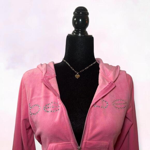 Pink Velour Zip-Up Hoodie By Bebe - Picture 3 of 5